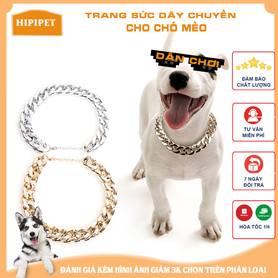 Vòng cổ dây chuyền cho Chó Mèo - Dây chuyền thú cưng hipipett 2 màu vàng-bạc_PKCM06