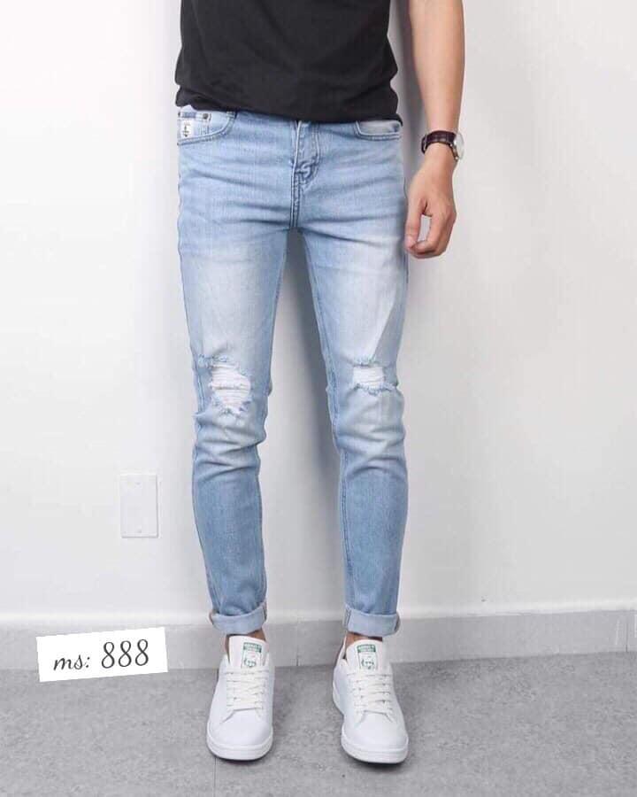 Quần jean nam xước gối phong cách hàn quốc cực cool ngầu