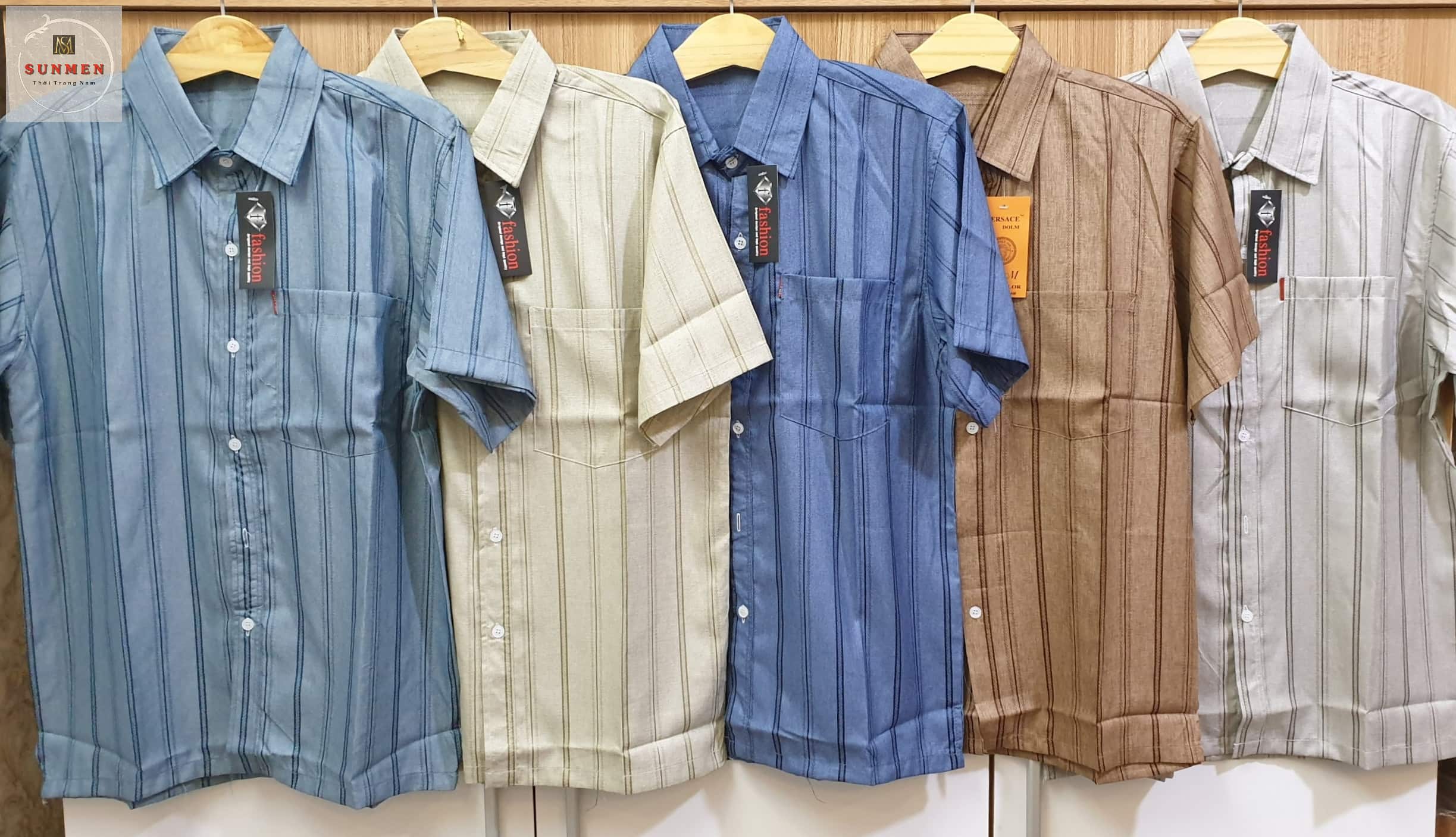 [HCM] Áo Sơ Mi Nam Trung Niên Kẻ Sọc Tay Ngắn Vải Lụa Xô Cao Cấp Siêu Mát From Rộng Rãi Thoải Mái SUNMEN Size Từ 50-90kg