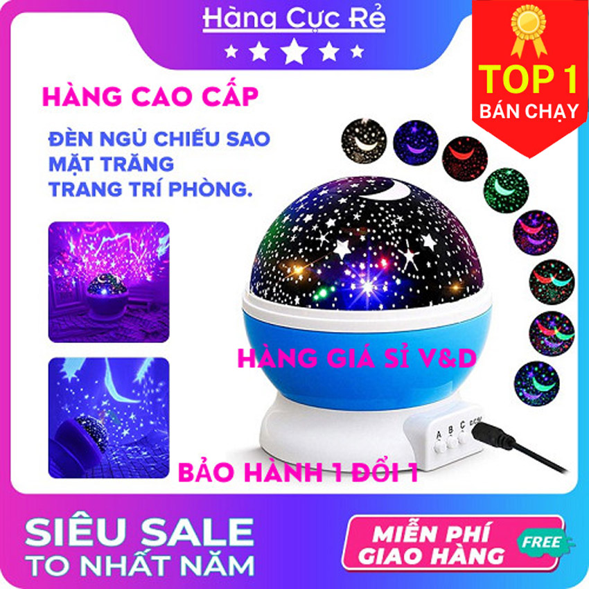 Đèn ngủ chiếu bầu trời trăng sao star master xoay tròn 360 độ cực đẹp, đèn trang trí - decor phòng ngủ, bóng đèn siêu sáng, bảo hành 12 tháng
