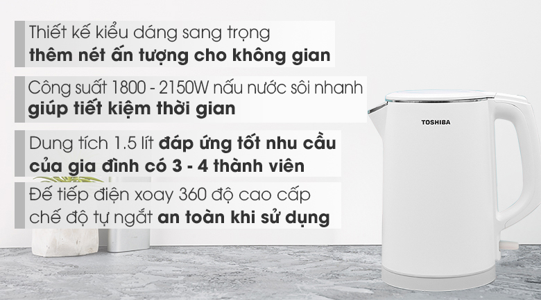 Bình đun siêu tốc toshiba 1.5 lít kt-15ds1pv hàng tb như mới chính hãng 100%
