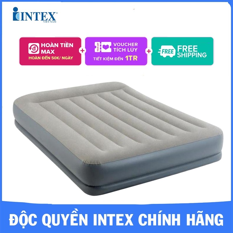 Đệm hơi đôi tích hợp bơm điện công nghệ mới INTEX 64118, giường hơi 2 người nằm, tích hợp bơm điện, hút/xả hơi tiệng dụng - Bảo hành 12 tháng