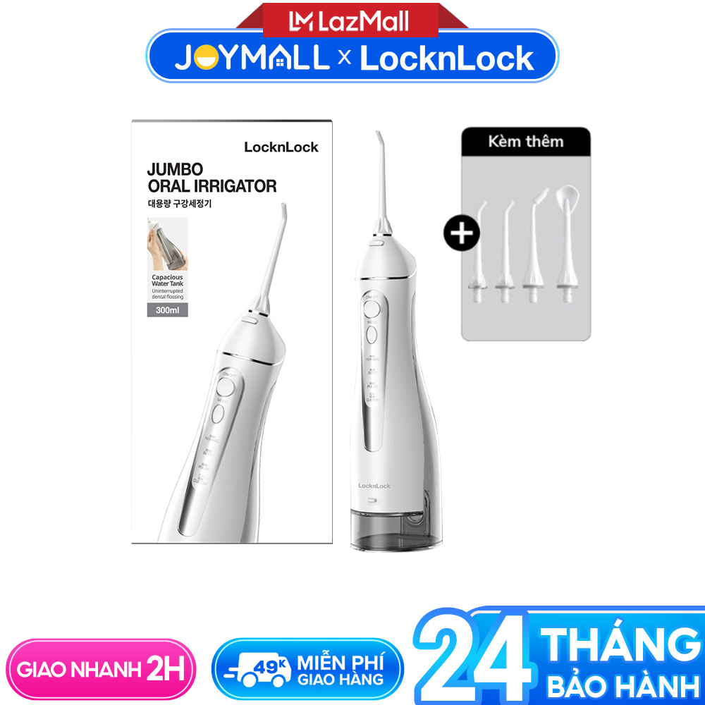 Máy tăm nước không dây LocknLock ENR166GRY - Hàng chính hãng, dung tích 300ml, 4 chế độ vệ sinh, pin xài 20 ngày - JoyMall