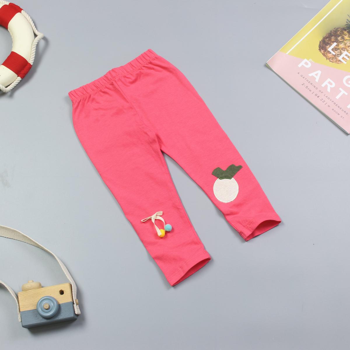 "FQ1004 - Quần Legging Bé Gái Màu Trơn Thêu Trái  Cam Và Lơ Xinh Xắn ( quần áo trẻ em xuất khẩu ) "