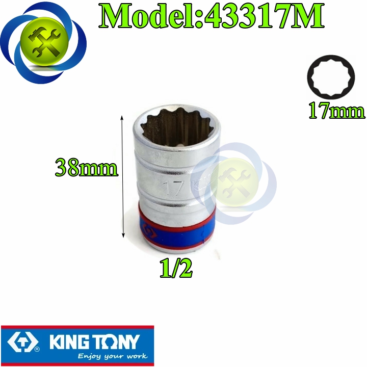 Tuýp 17mm 1/2 kingtony 433017m 12 cạnh màu trắng dài 38mm