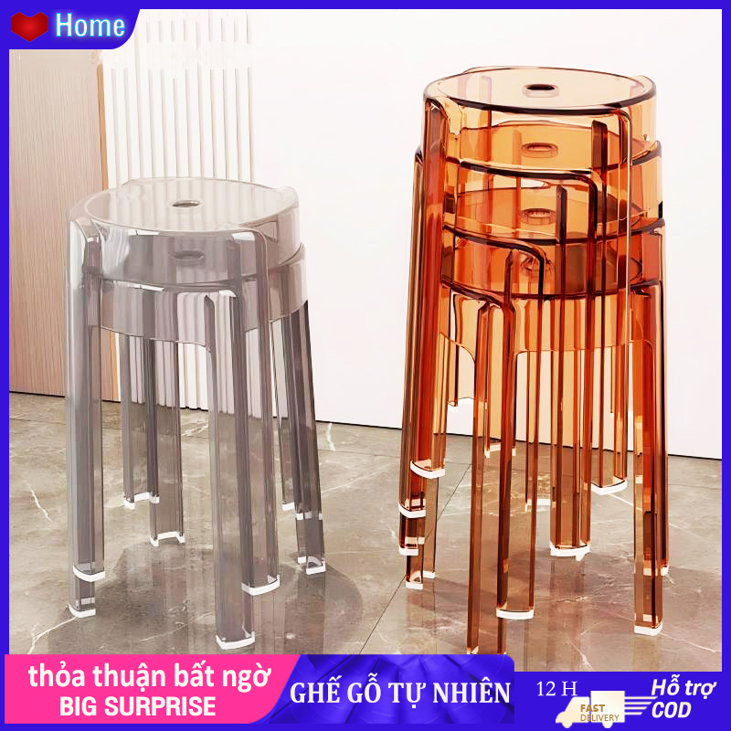 Ghế ăn đẹp, ghế nhựa trong suốt xếp chồng, bền, đơn giản, dễ vệ sinh, chống thấm nước, tiết kiệm không gian