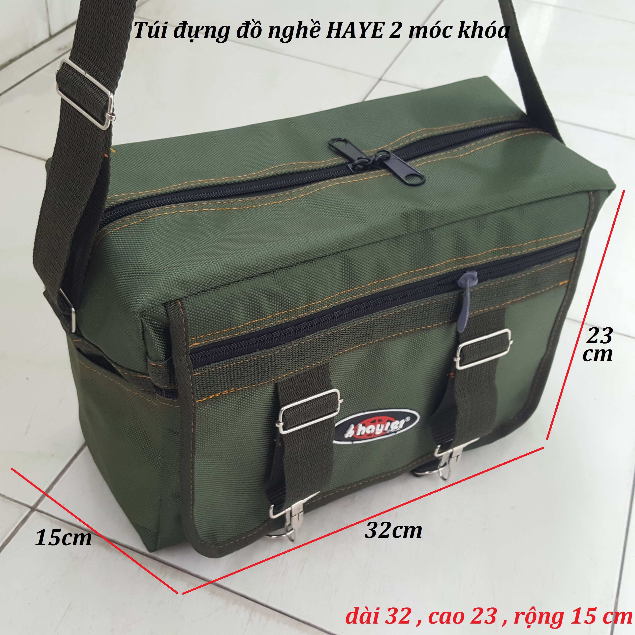 Túi đồ nghề 2 móc khóa cao cấp HAYRER loại tốt rằn ri và xanh lính