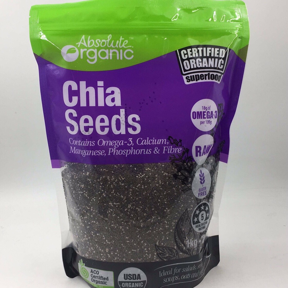 Hạt chia úc 1kg absolute organic chia seed : túi 1kg