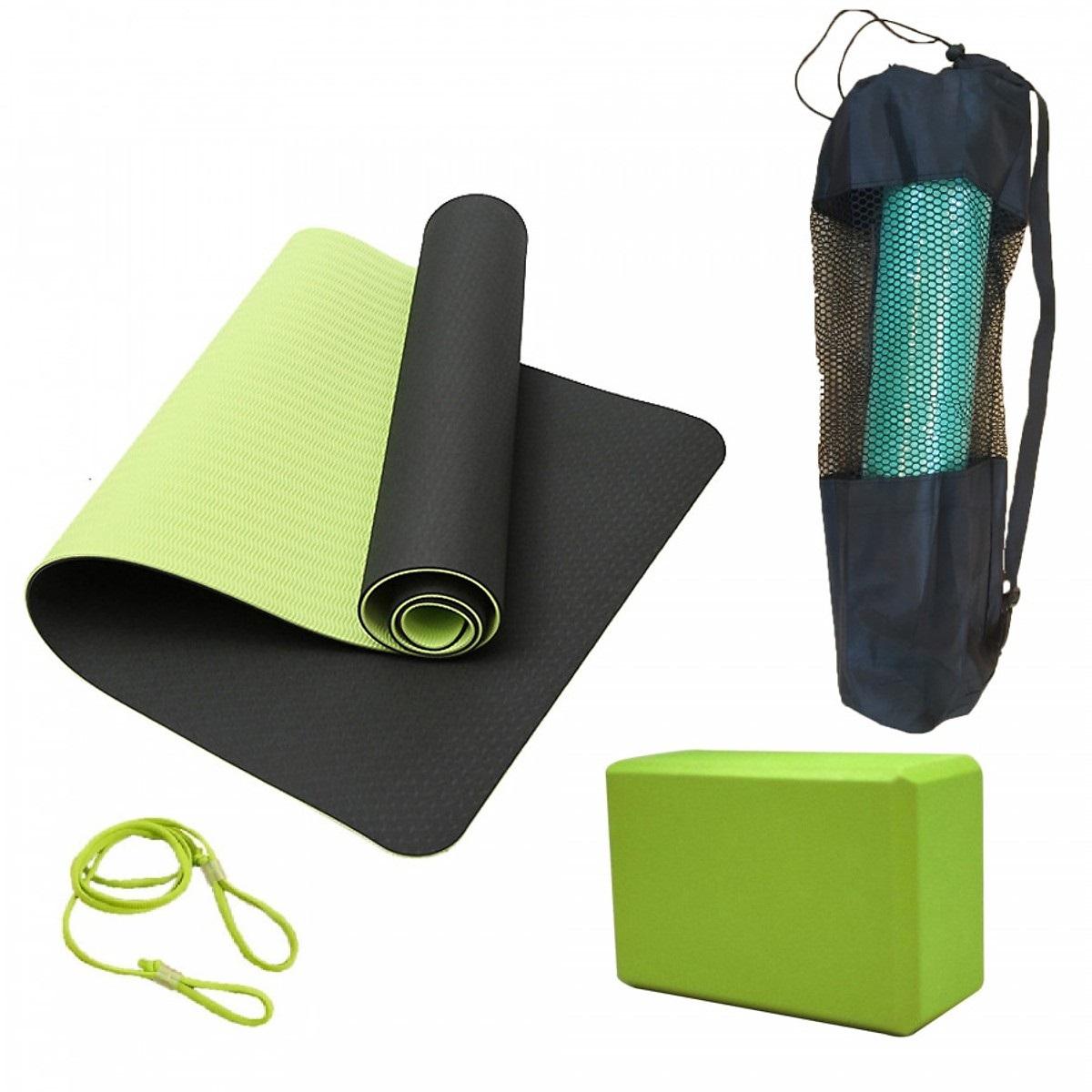 Thảm Tập Yoga 2 Lớp + Gạch Tập Yoga + Bao Đựng Thảm Tập Yoga + Dây Thảm Tập Yoga DODODIOS (màu ngẫu nhiên)