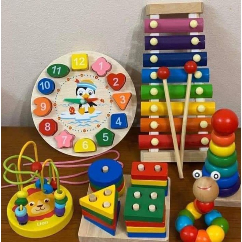 Combo đồ chơi cho bé phát triển trí tuệ 1 - 7 món - Đồ Chơi Gỗ Thông Minh Cho Bé Montessori