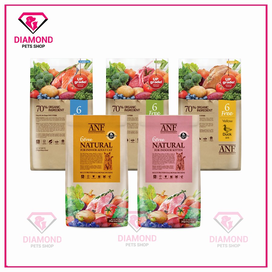 [2kg] Thức ăn hạt cho chó lớn hơn 6 tháng tuổi ANF 6 Free Organic 3 vị cừu, vịt, cá hồi