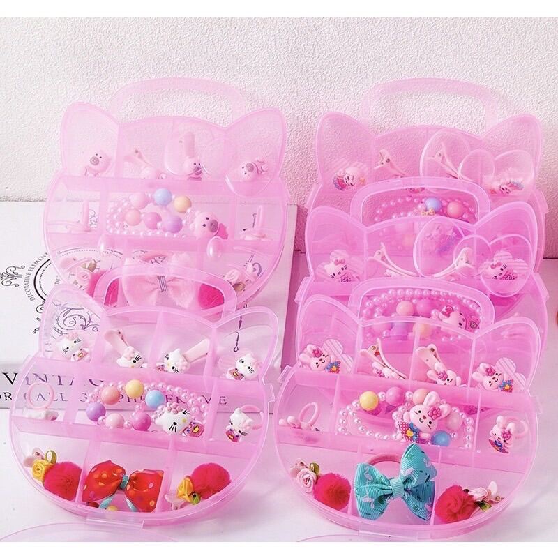 Hộp phụ kiện tóc cho bé yêu hình Hello Kitty màu hồng siêu đáng yêu cho bé gái