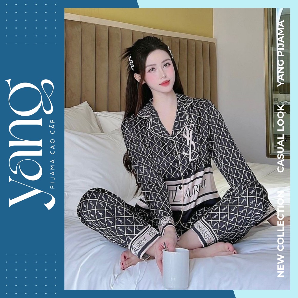 Bộ mặc nhà lụa Sam Luxury Homewear cao cấp TDYSL, họa tiết sang chảnh, chất lụa luxury mềm mịn thoáng mát - Yang Pijama Đồ bộ lụa nữ cao cấp
