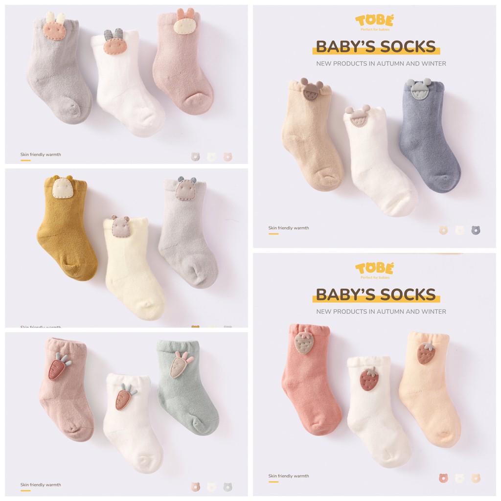 Set 3 đôi tất cổ thấp đính hình thú ToBé siêu xinh, siêu đáng yêu cho bé