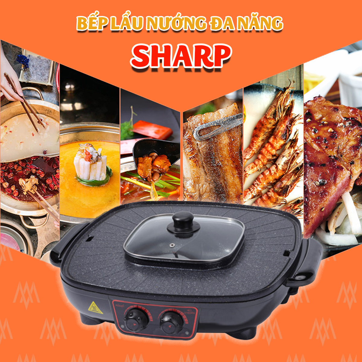 Bếp lẩu nướng đa năng sharp ks-42 - dung tích 3 lít - công suất 2000w - nồi lẩu điện - bếp nướng điện - bảo hành toàn quốc