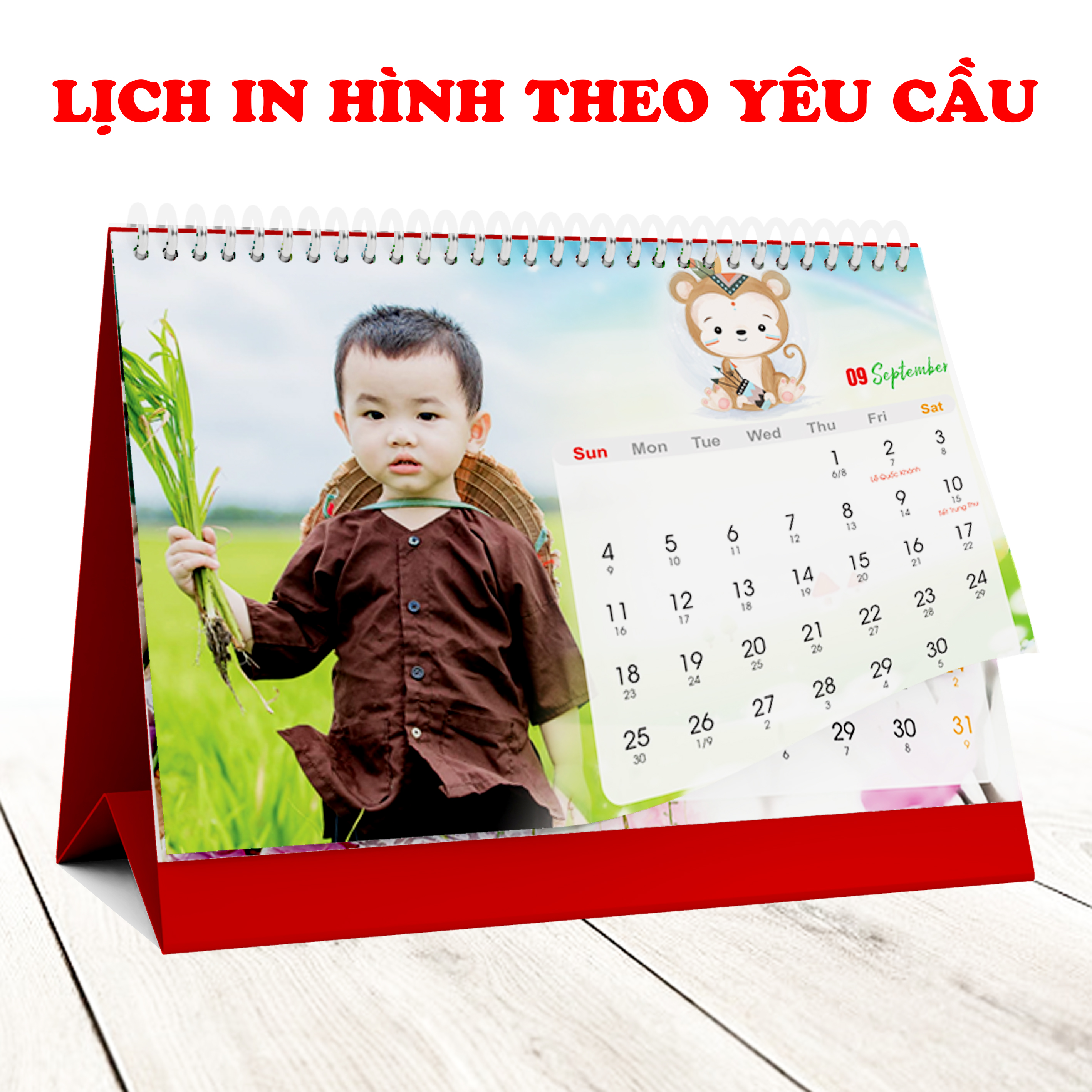 Lịch để bàn in hình theo yêu cầu - loại 13 tờ giấy gân mỹ thuật cao cấp