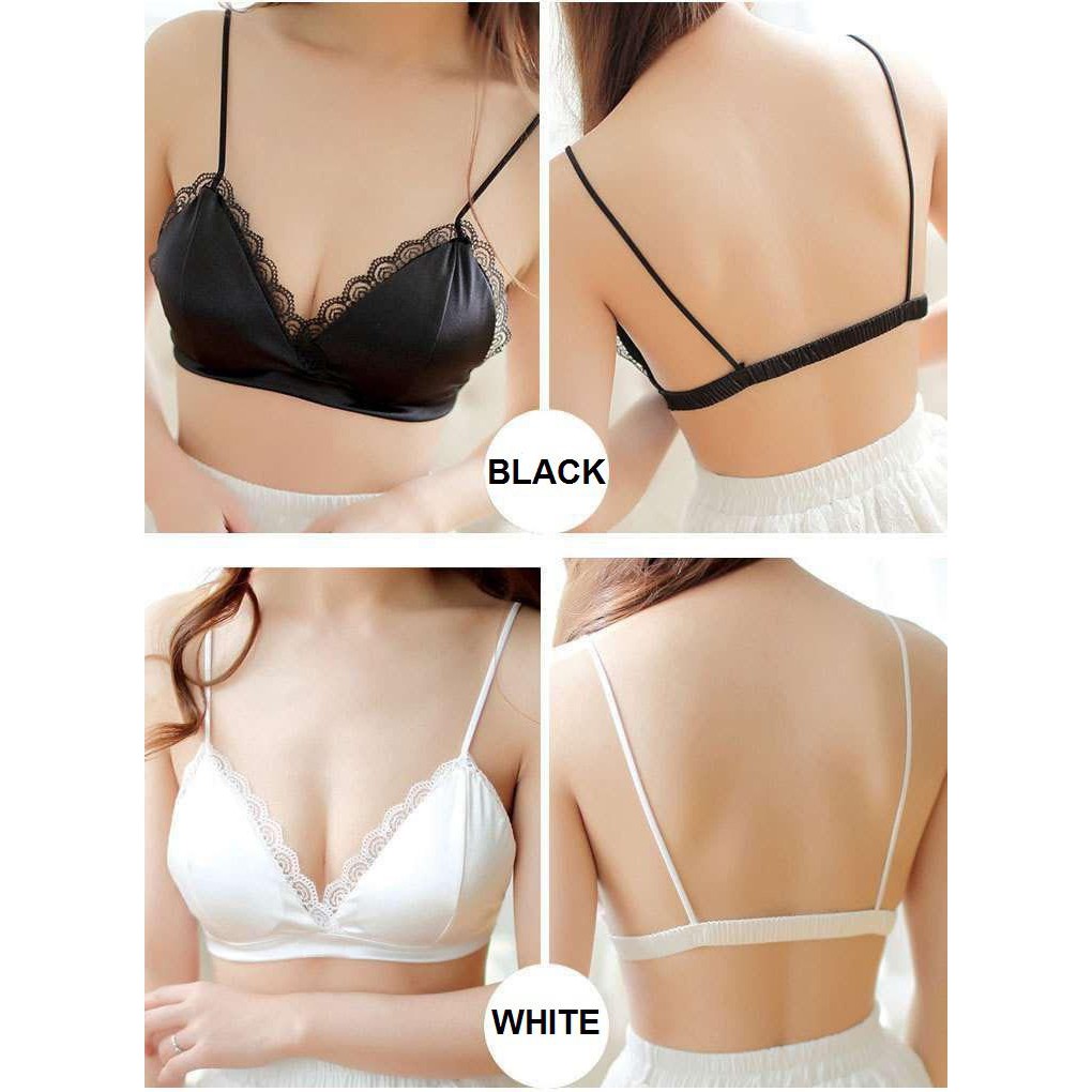 Áo lót nữ, áo bra satin thiết kế lụa bóng phối ren đệm mỏng không gọng - bra satin viền ren