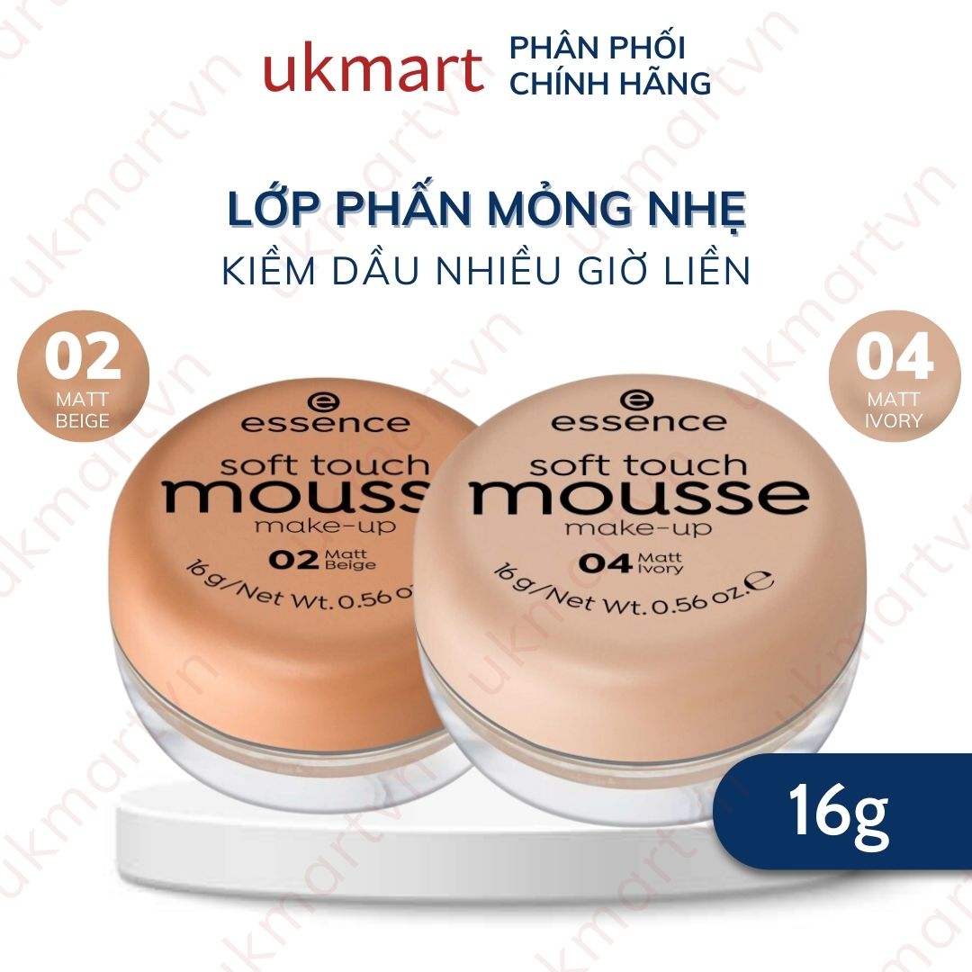 Phấn tươi Essence Soft Touch Mousse Makeup Đức che khuyết điểm chất kem mỏng nhẹ tự nhiên 16g