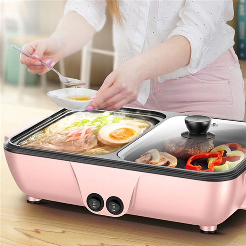 [HCM]Bếp lẩu nướng 2 in 1 bep nuong da nang bếp 2 ngăn vừa nấu vừa nướng Bếp điện 2 ngăn 2 trong 1 vừa ăn lẩu vừa ăn nướng chống dính tiện lợi 2-5 người ăn