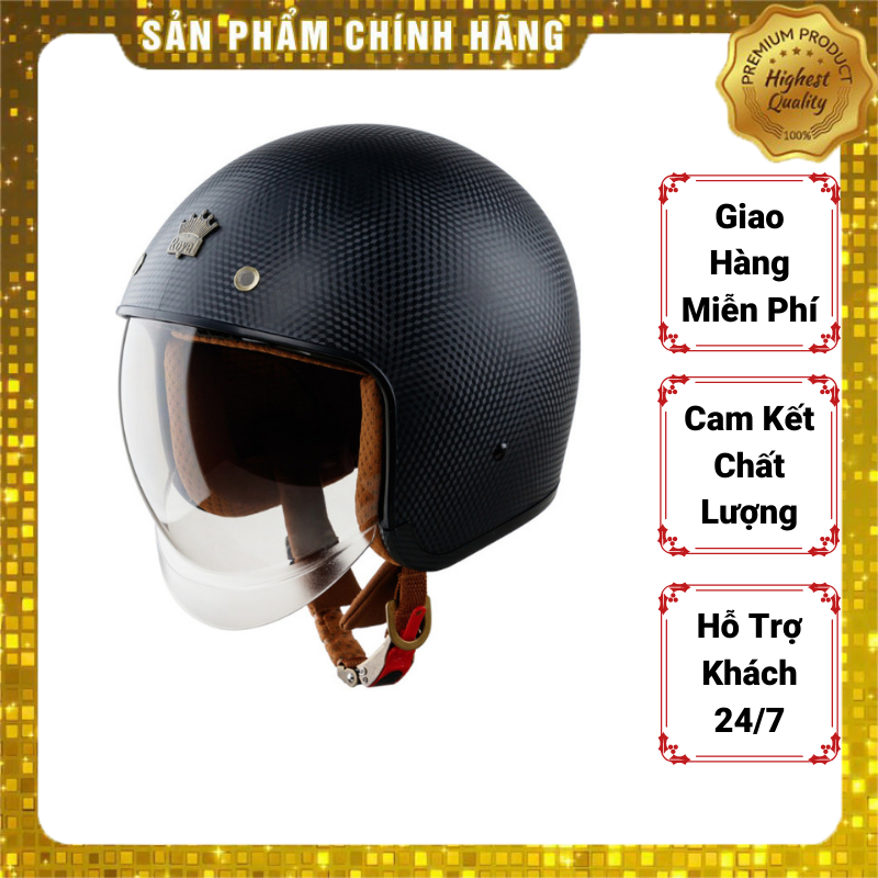 Nón bảo hiểm 3/4 Royal có kính âm M139 vân Carbon chính hãng cao cấp.