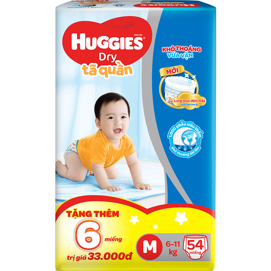 [Tặng thêm 6 miếng mỗi gói ] Tã quần HUGGIES DRY PANTS BIG JUMBO M54 HSD: 04/2024