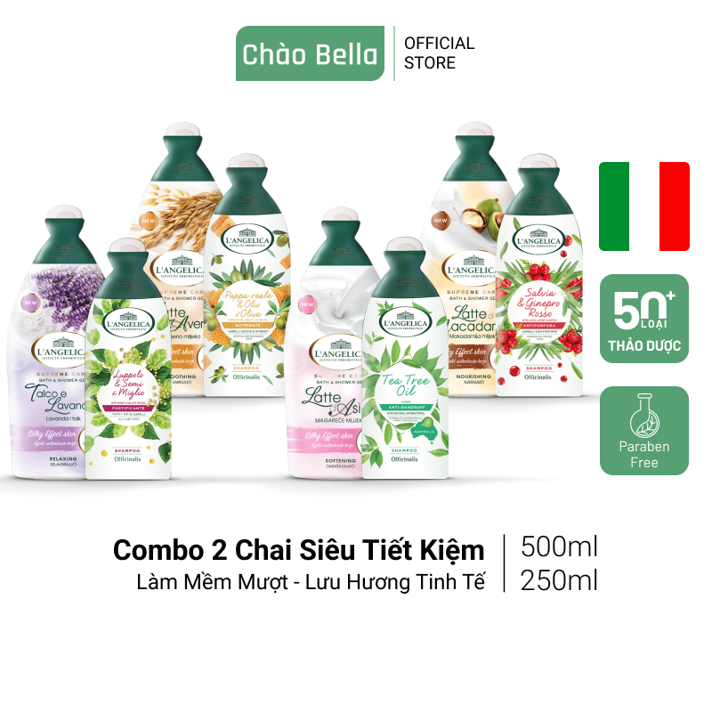 Combo Sữa Tắm (500ml) + Dầu Gội (250ml) Thảo Dược Nhập Khẩu Ý L'Angelica