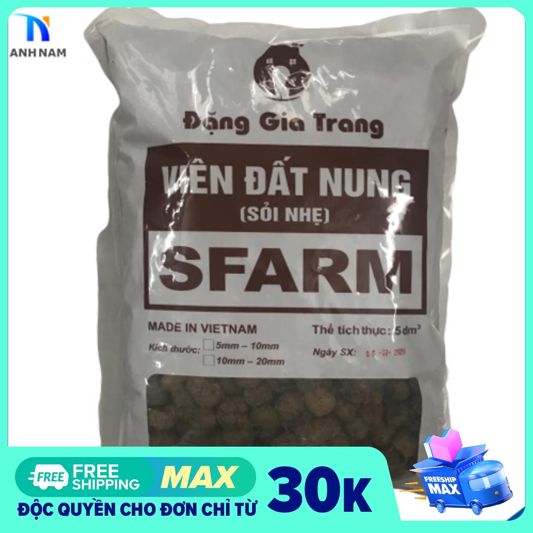 Giá thể viên đất sét nung (sỏi nhẹ) SFARM, bịch 5DM3 - 3 kg, kích cỡ viên lớn 10-20 cm, dùng trồng hoa, cây cảnh, bonsai