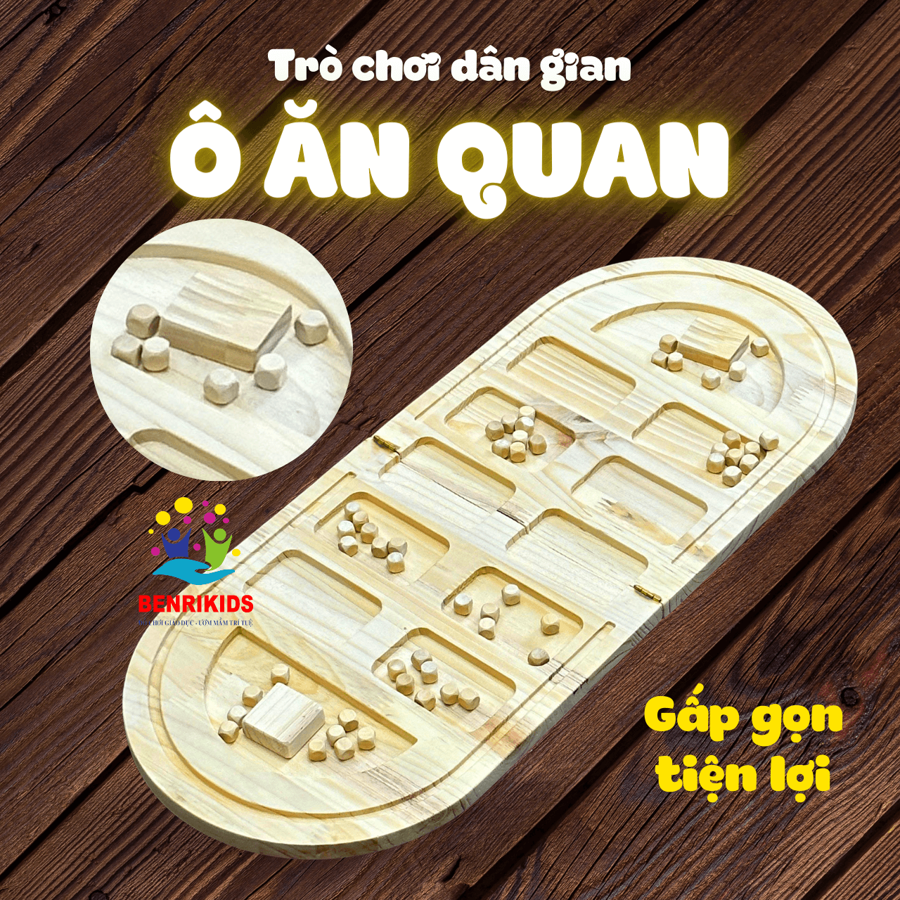 Đồ Chơi Gỗ - Bộ Cờ Dân Gian Ô Ăn Quan Bằng Gỗ Benrikids Cho Bé Vừa Chơi Vừa Học Số Đếm Và Hình Học Có Phiên Âm Tiếng Anh