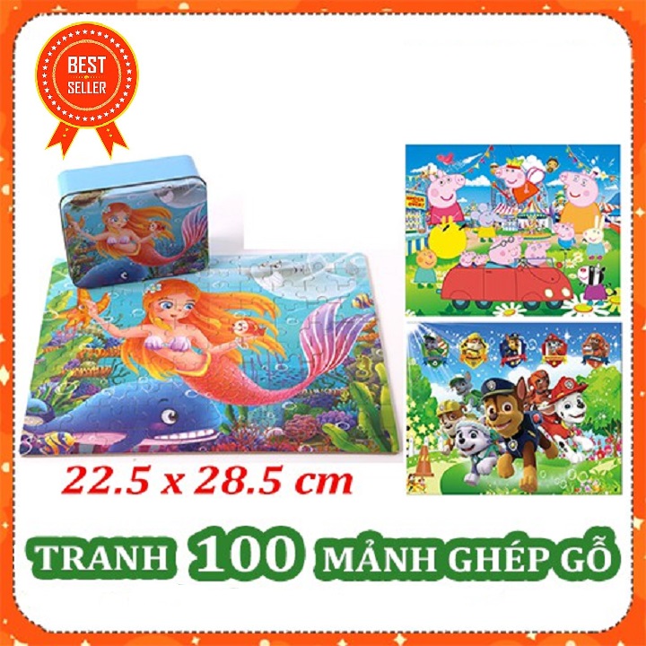 Tranh ghép hình 100 mảnh cho bé phát triển trí tuệ có hộp đựng chủ đề ngẫu nhiên