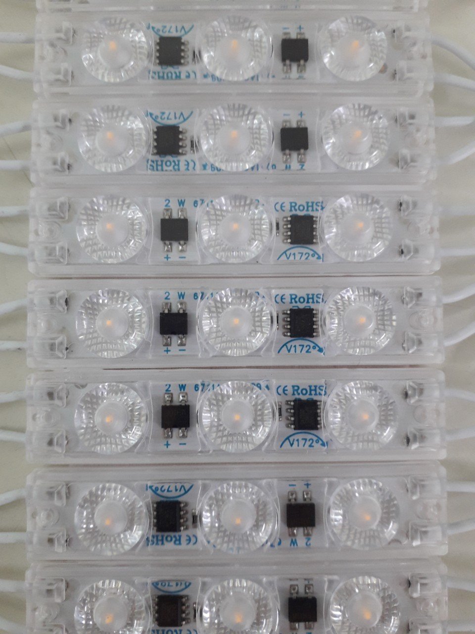Thanh Led Module 3 bóng AC 220V siêu sáng, chống nước, màu trắng, vàng, dây 20 thanh 3 bóng