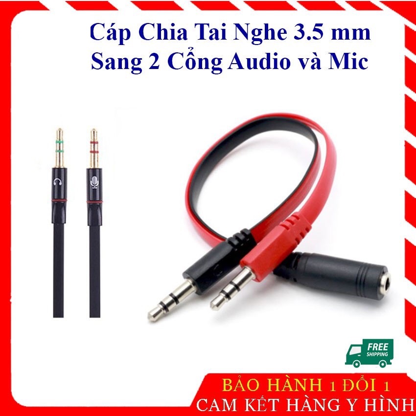 Jack chuyển đổi tai nghe 3.5 sang Audio & Mic dùng trên laptop máy tính, Cáp Chia 3.5mm( đen đỏ) -Sam case
