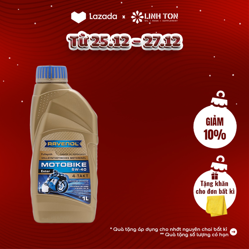 [HCM]Dầu nhớt tổng hợp cao cấp xe số và xe tay côn Ravenol Ester Motorbike Fullsynth 5W-40