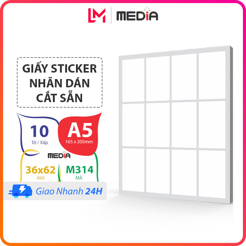 Tem dán a5 xấp 10 tờ media m314 , giấy dán ghi chú sticker in tem nhãn dán decal tomy a5