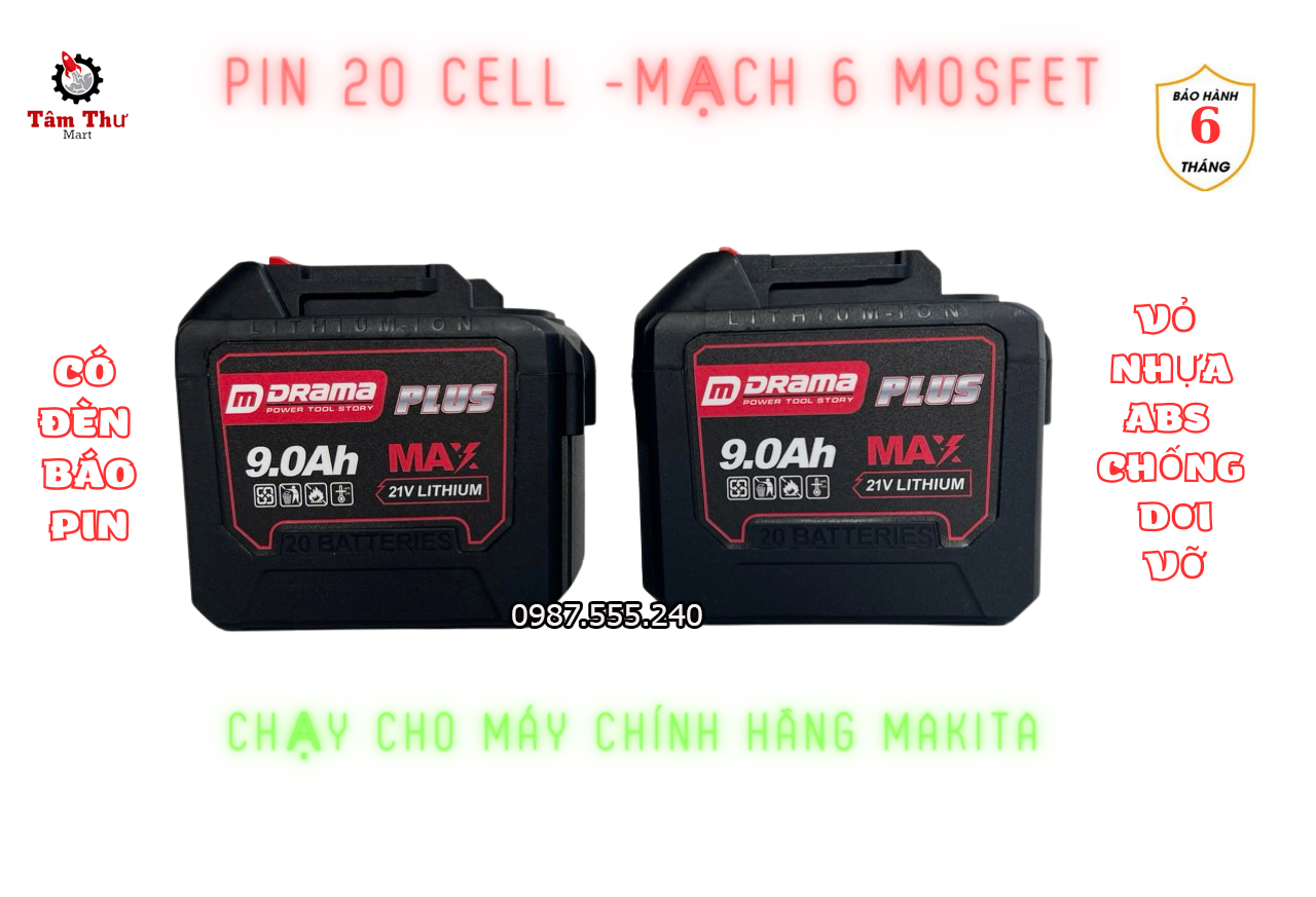 Pin 20cell drama mạch 5s 18v - 21v dòng xả 80a chân pin makita phổ thông 4cm - mạch 6 mosfet