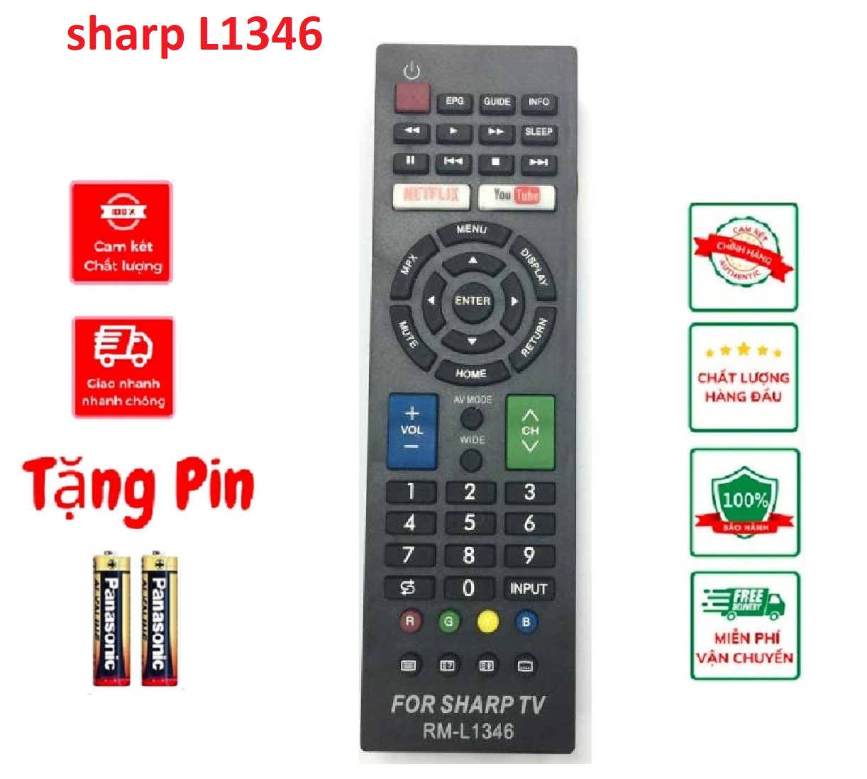 Điều khiển tivi sharp L1346 ngắn,Remote Điều Khiển Tivi Sharp, Hàng tốt