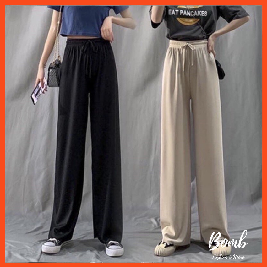 Quần ống rộng culottes vải tăm 95cm, quần ống suông cực hot