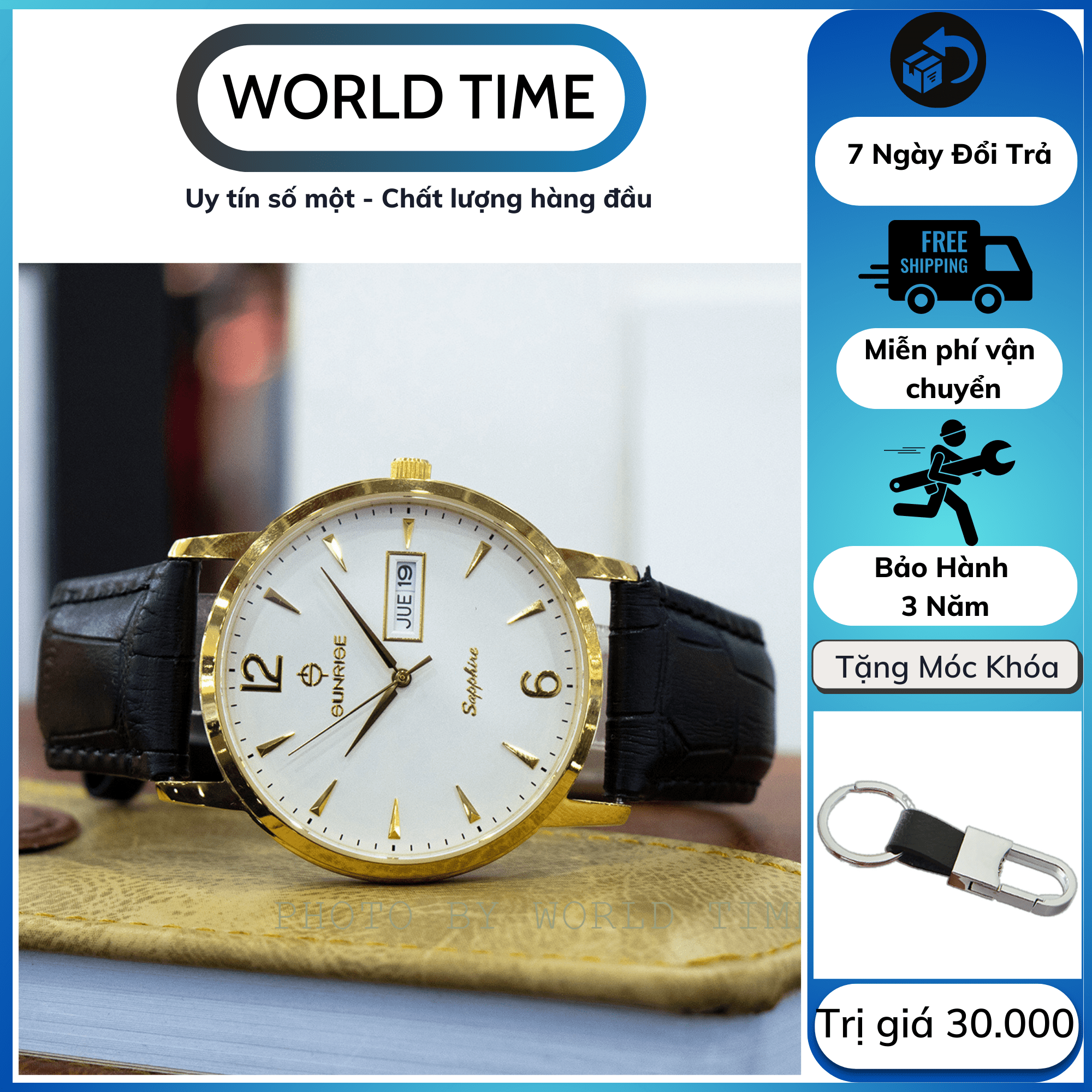 Đồng hồ chính hãng , Đồng hồ nam dây da Sunrise DM778SWA Full box,kính Sapphire chống xước, chống nước, dây da cao cấp, bảo hành 3 năm