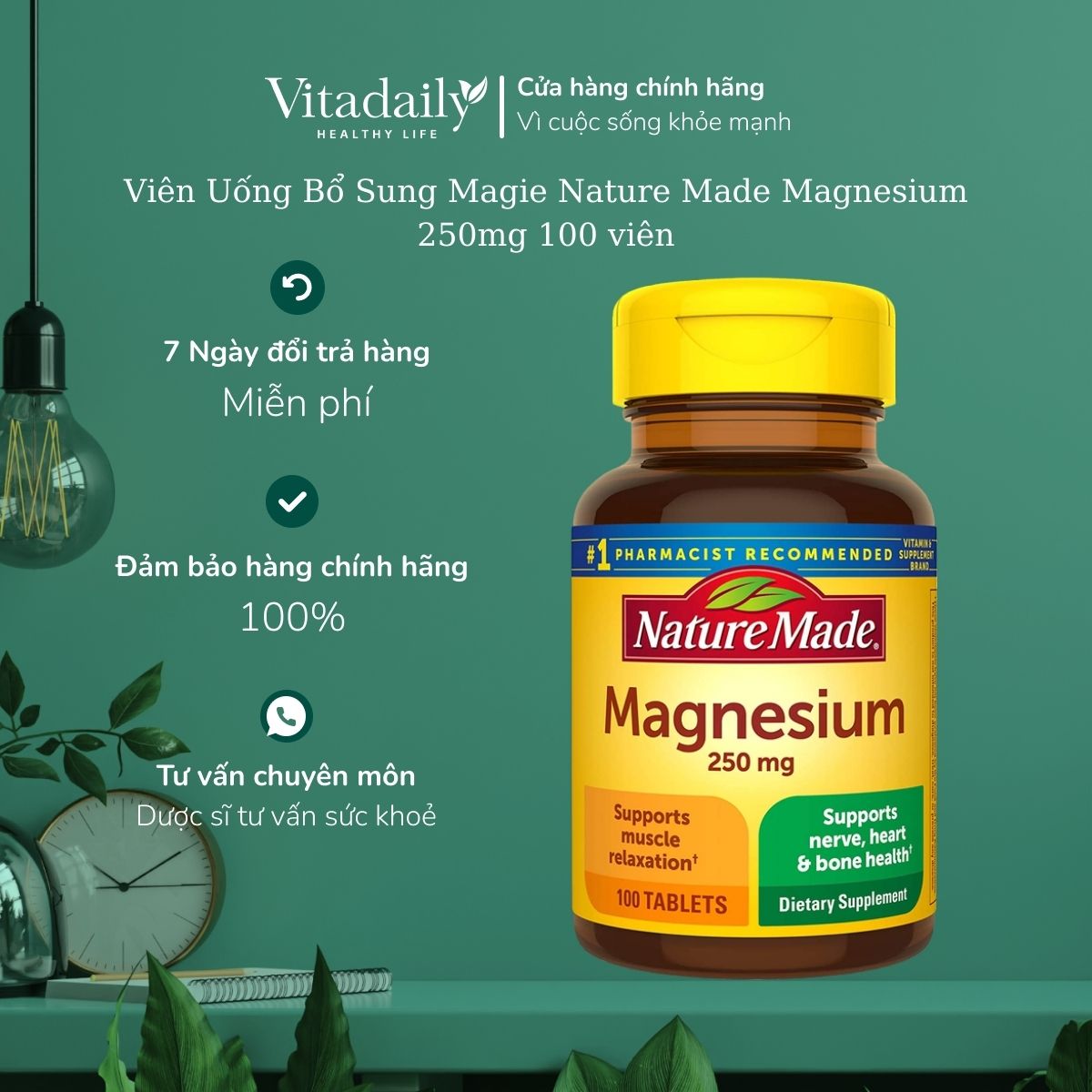 Viên Uống Bổ Sung Magie Nature Made Magnesium 250mg 100 viên