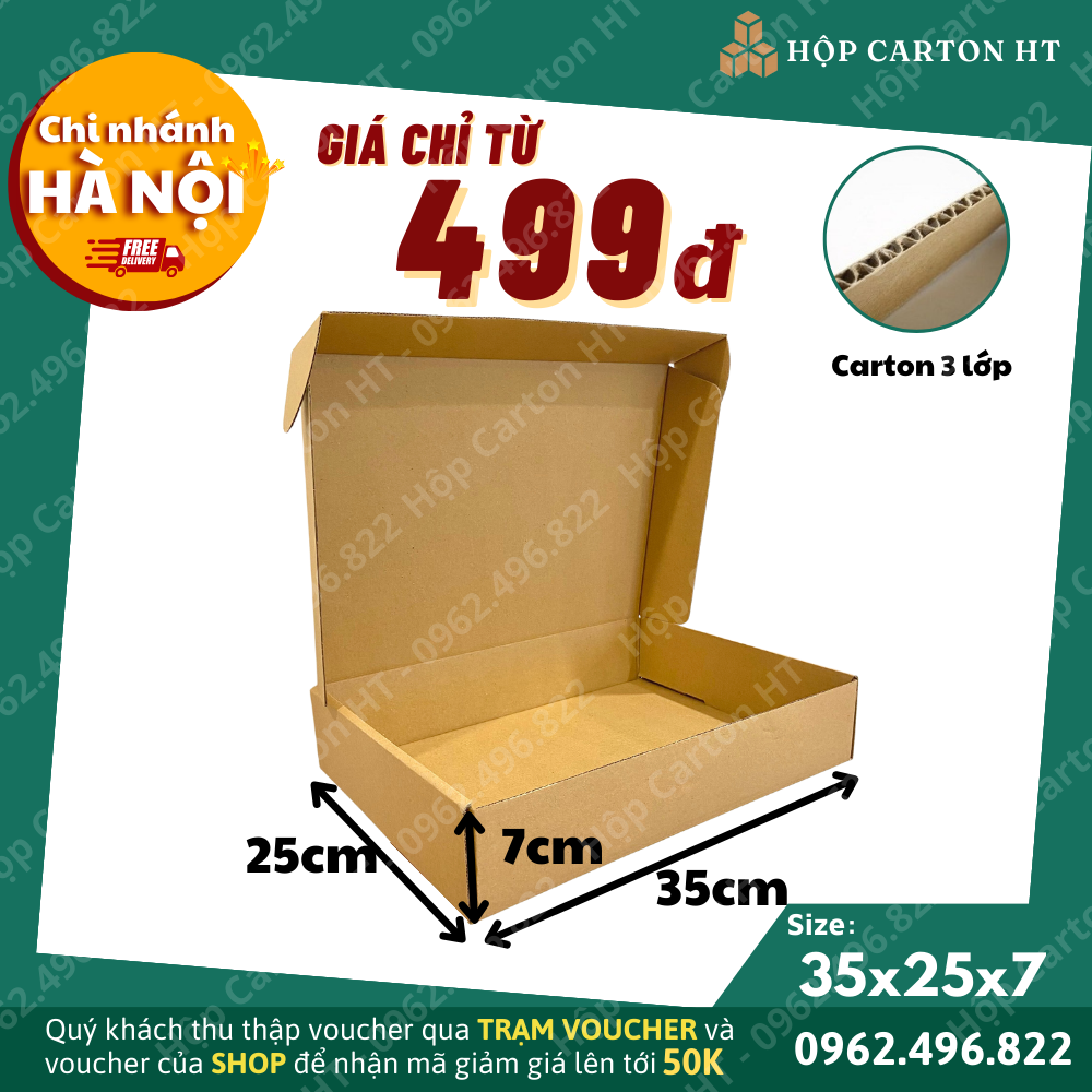 Hộp carton 35x25x7, hộp carton nắp gài, hộp thời trang, hộp đóng sách, hộp carton đóng mỹ phẩm - Hộp carton HT