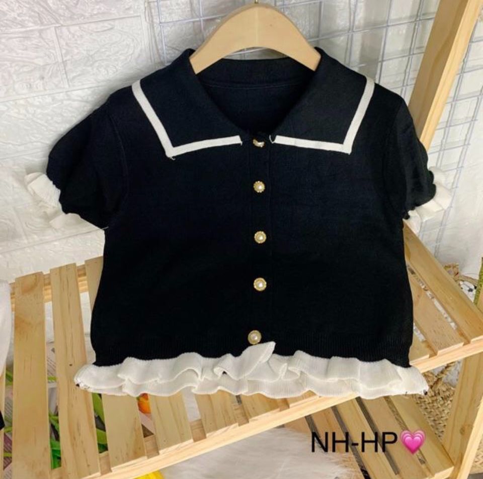 [ FREE SHIP ]Áo Len Croptop Nữ Cổ lá sen  kiểu áo nhún bèo Phong Cách Hàn Quốc Cho Nữ cài nút siêu dễ thương - THỜI TRANG AMY