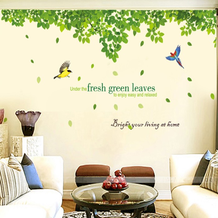 Decal dán tường Tán lá xanh Green leaves khổ lớn dài 3m1 tranh dán tường khổ lớn tán lá xanh siêu đẹp