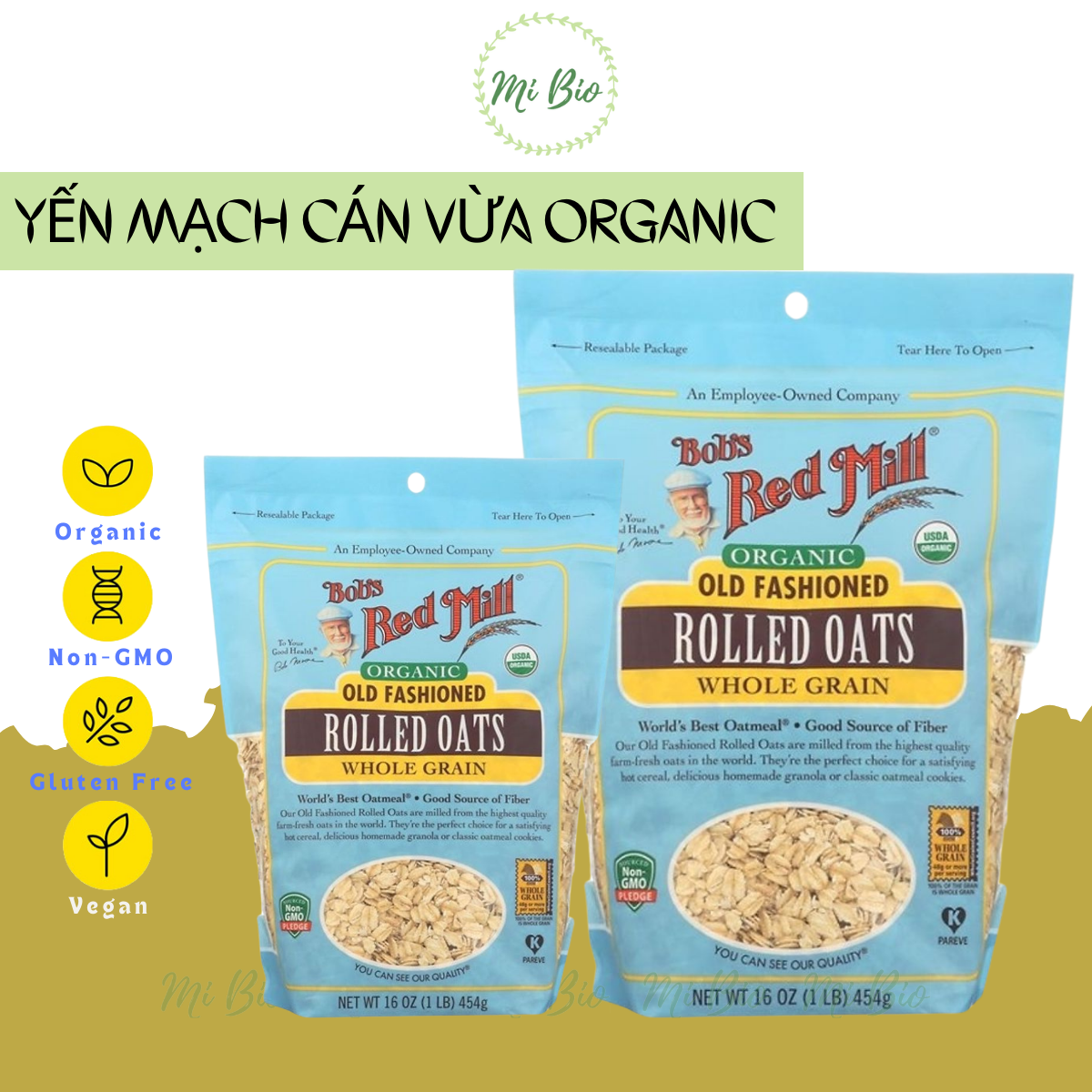 Yến mạch hữu cơ cán vừa 454gr - Bob's Red Mill (Organic Rolled Oat Regular)