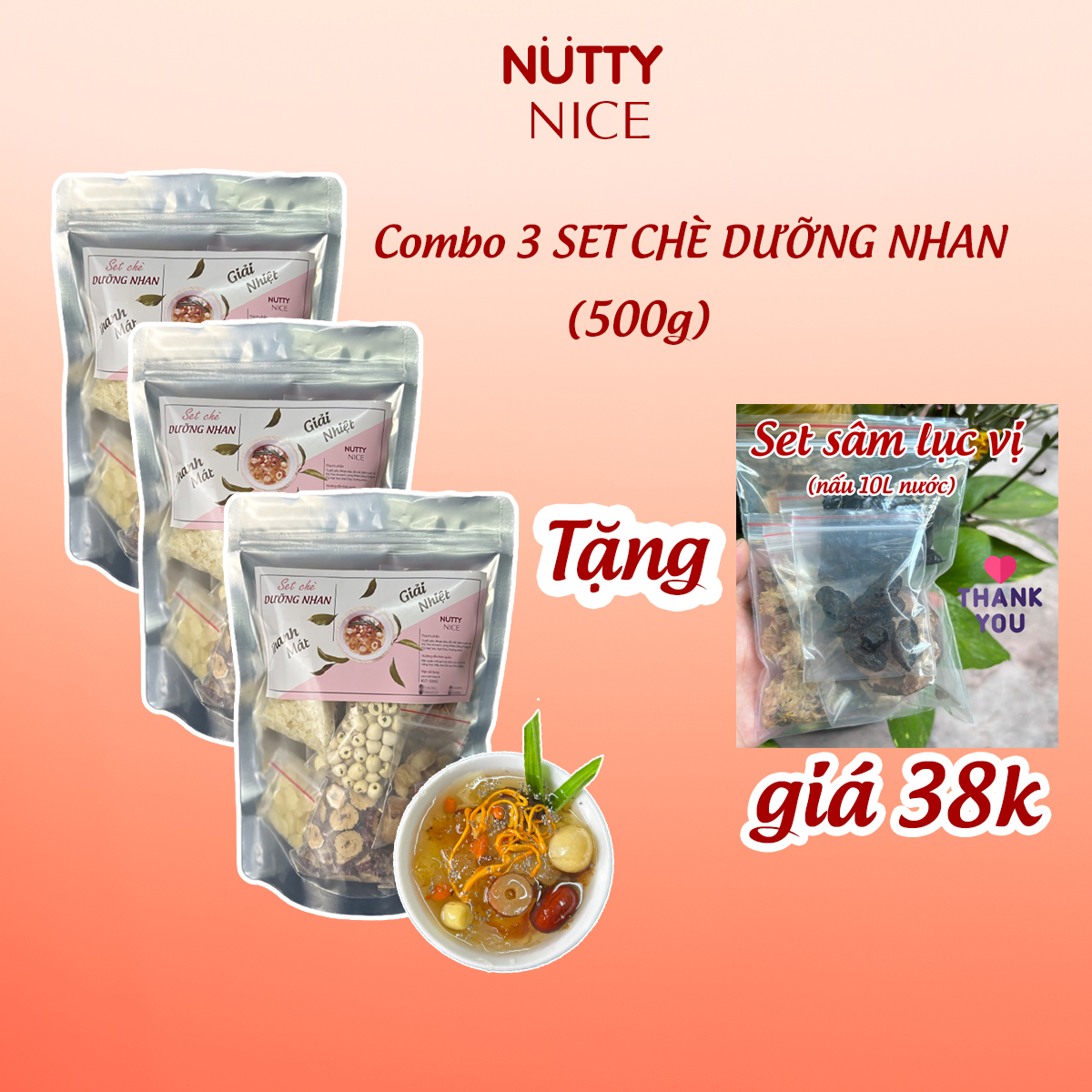 Combo 3 Set chè dưỡng nhan mỗi set 500g Nutty Nice