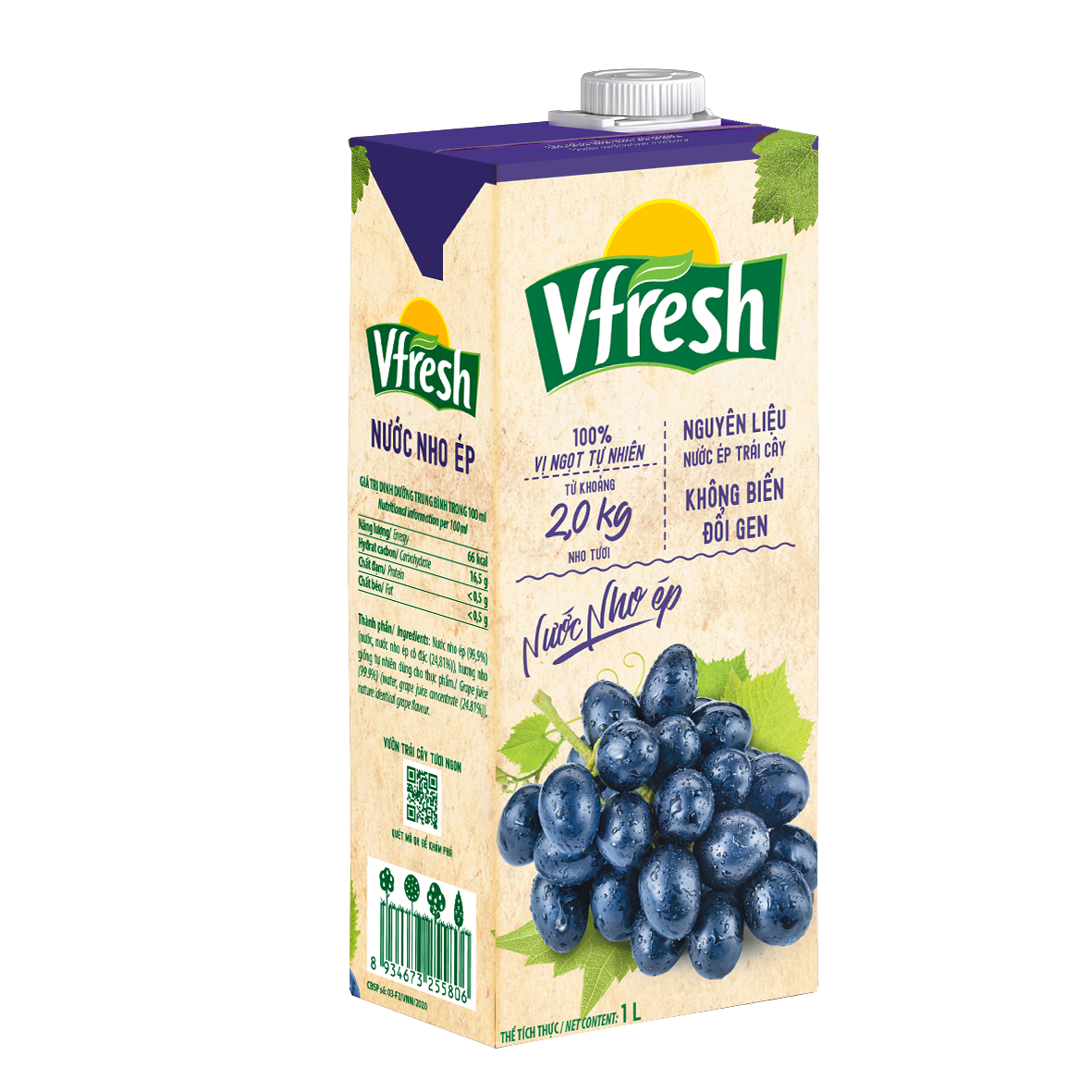 Combo 4 hộp nước vfresh nho ép - hộp giấy 1l
