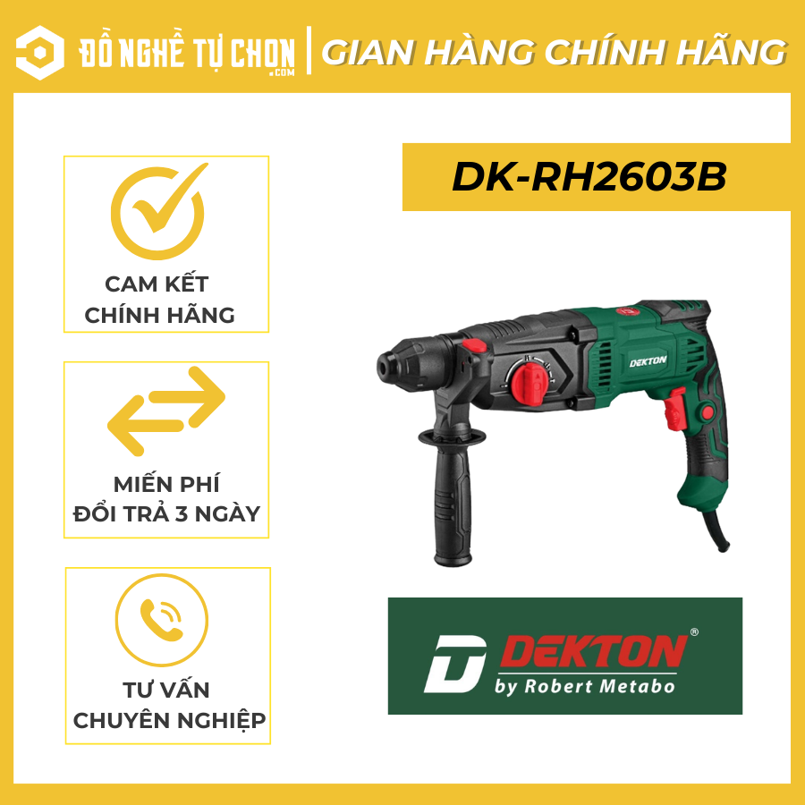 Máy Khoan Bê Tông Dekton DK-RH2603B - Điện 220V, SDS PLUS 14mm, 3kg