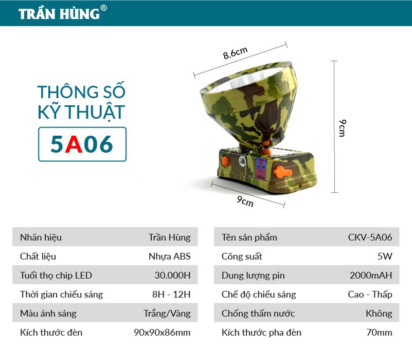 Đèn pin đội đầu cao cấp ckv - 5a06 chống nước , chống va đập , siêu sáng , sử dụng liên tục 12h