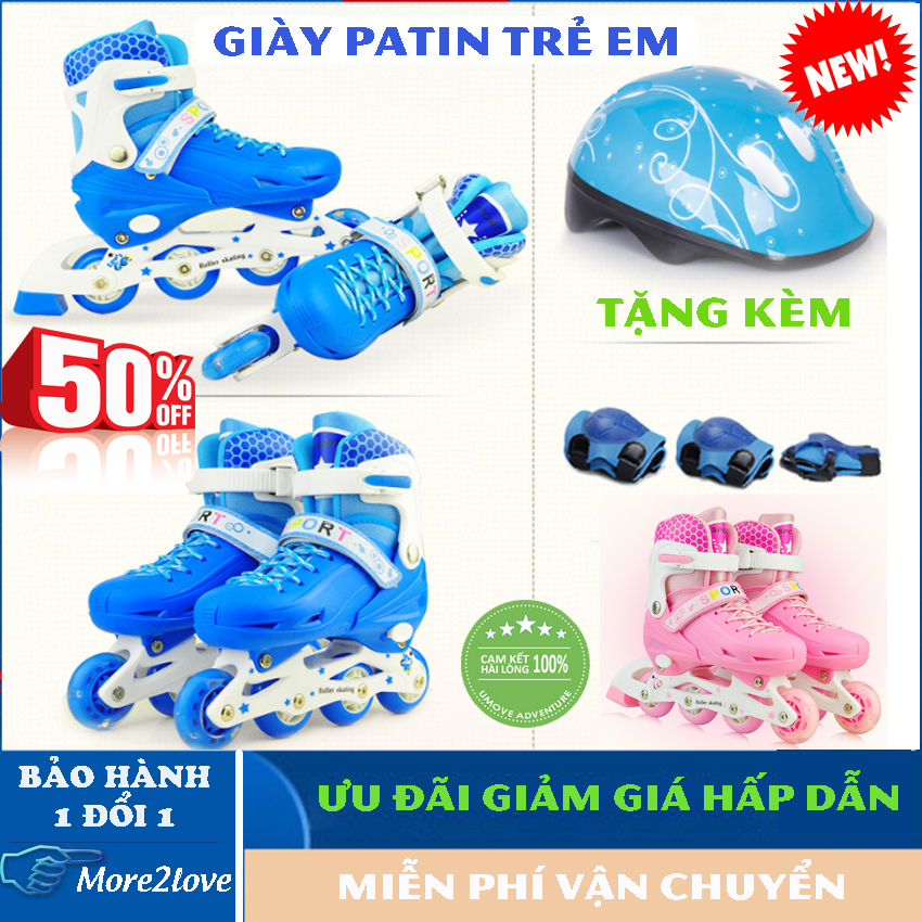 giày trượt patin trẻ em, Giày Patin trẻ em cao cấp TẶNG MŨ VÀ ĐỒ BẢO HỘ, Chọn Giày Patin trẻ em phù hợp từ 5 đến 14 tuổi - Bánh xe chất liệu cao su đúc chắc chắn, ma sát tốt. Bảo hành uy tín.