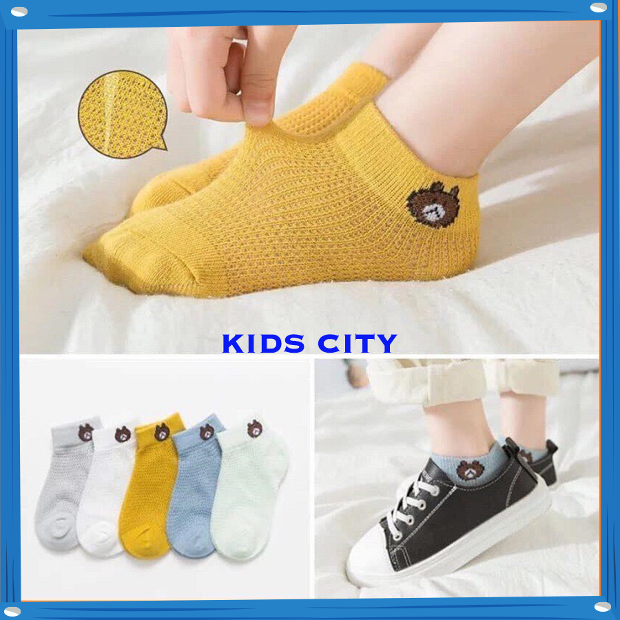 Set 5 đôi Vớ Tất Lưới Hình Gấu cổ ngắn cho bé sơ sinh (0-2 tuổi)