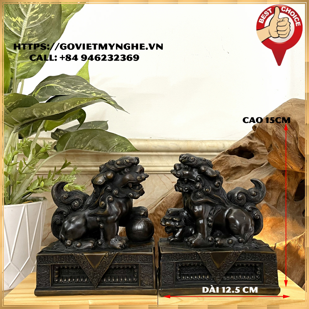 [Kỳ lân phong thủy] Cặp 2 tượng kỳ lân trang trí phong thủy - trang trí phong thủy bàn làm việc - Cỡ lớn - Màu nâu đen - Chiều cao 15cm
