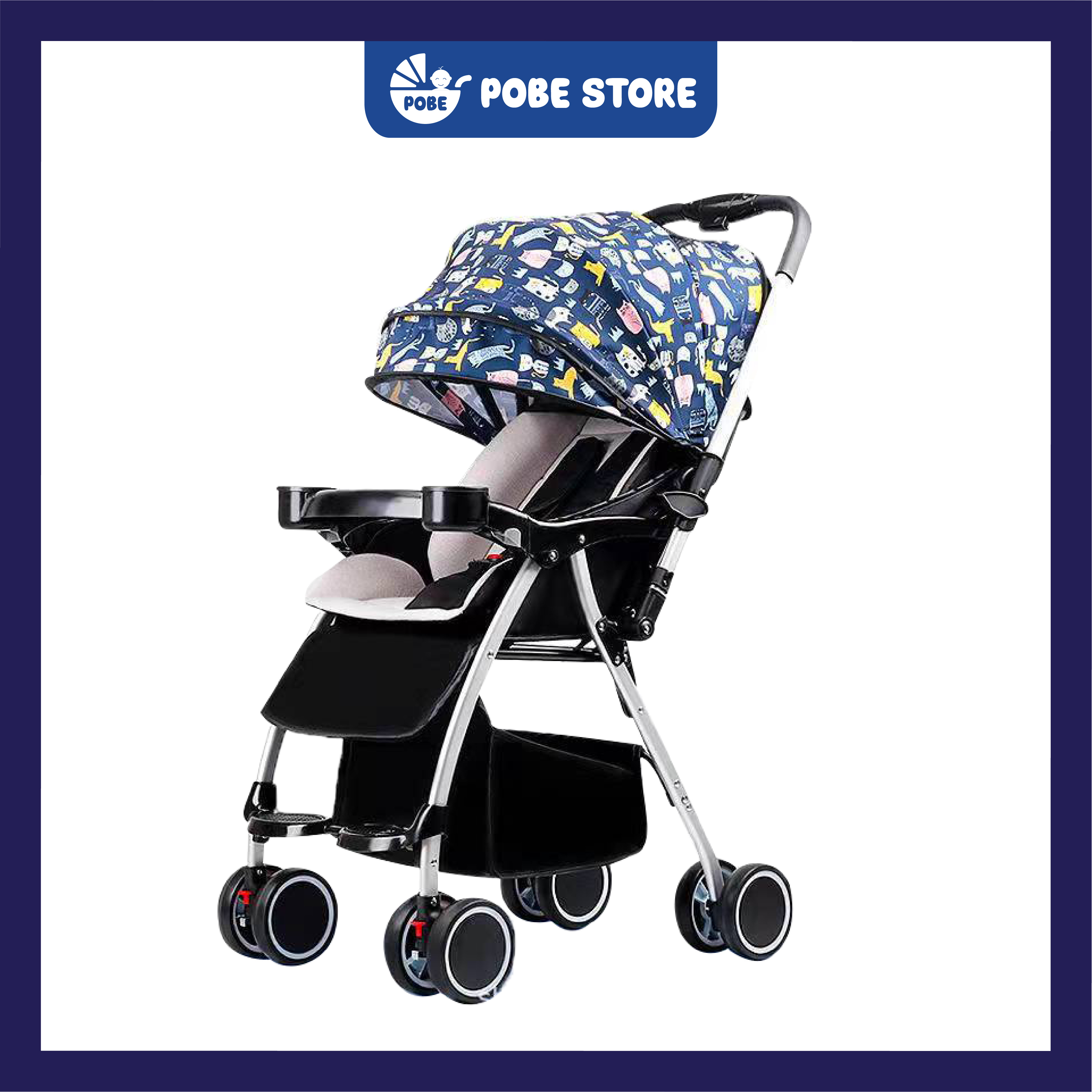 Xe đẩy gấp gọn cho bé hai chiều hai tư thế nằm ngồi siêu nhẹ Pobe, 86x43x100cm